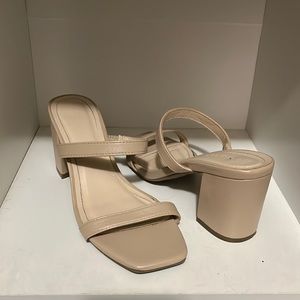 Nude block sandal heels